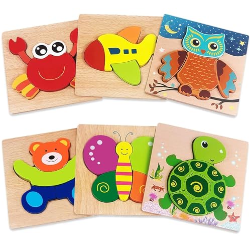 Lamppdcor 6pcs hölzerne Kleinkind-Rätsel Cartoon Tier & Flugzeug Kleinkind-Rätsel glatt klare Druckkinder Rätsel pädagogische kinderfreundliche Holzrätsel für Zuhause, Vorschule von Lamppdcor