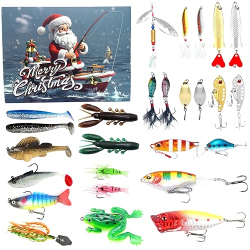 Lamppdcor Adventskalender des Fischerei Tackle Tackle COUND COUNDDOWN FISCHING Tackle Advent Kalender enthält Verschiedene Köder Männer, Angler, Angelbegeisterte (Style1) von Lamppdcor