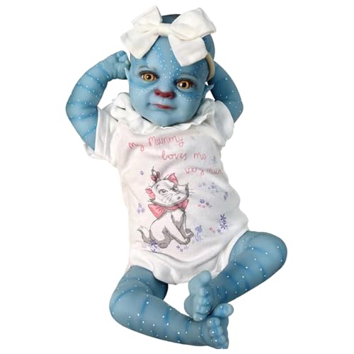 Lamppdcor Alien Baby, echte Babypuppe 19 lebensechtige Babypuppe Blue Alien Babypuppe mit Kleidung und Accessoires, bewegliche Gliedmaßen realistische Babypuppe perfekt für Kinderspielzeug von Lamppdcor