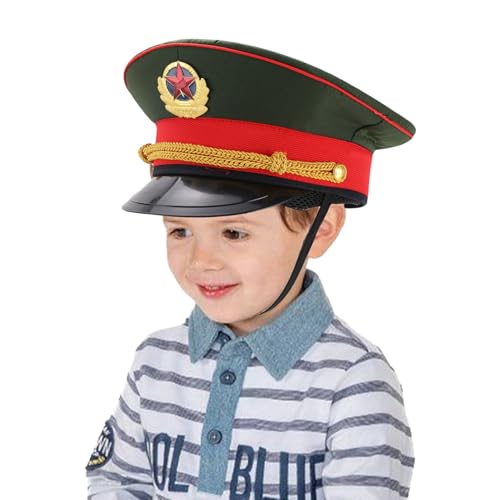 Lamppdcor Army Cap for Kids Short Bim Cadet Mütze mit Kinngurt Kadettenhut mit Abzeichen dekorativer Kappe für Bühne, Cosplay, Halloween von Lamppdcor