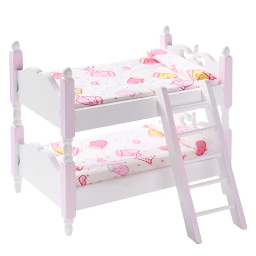 Lamppdcor Babypuppenbett, Puppenbettbett 1:12 Holzpuppenhausbett mit Leiter und Blumenbetten DIY Realistic Doll Bett Puppen Hausmöbel für Puppenzubehör, hellrot von Lamppdcor