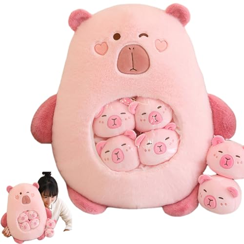 Lamppdcor Capybara Plüsch mit 6 abnehmbaren Mini -Capybara im 14x18 -Zoll -Snack Kissen Baumwolle ausgestopft entzückend kuschelige Capybara -Kissen für Kinder und Erwachsene, Style 2 von Lamppdcor