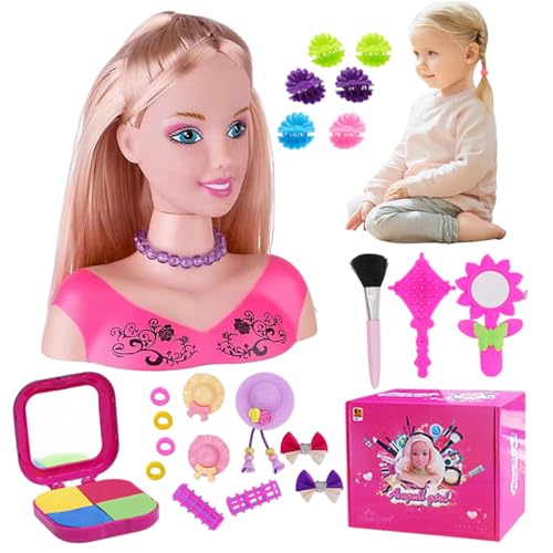 Lamppdcor Doll Head für Friseurstyling 35pcs/Set Simuliertes Styling -Kopfpuppe für Kinder imaginativ und Make -up Lernen tun, um Play Toys Set 1, Puppenkopf Haarstyling Model Kinder von Lamppdcor