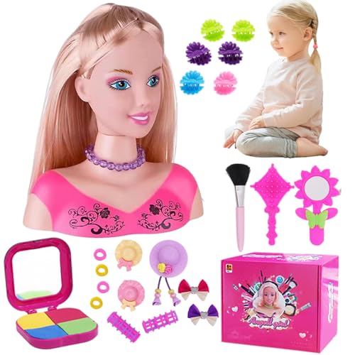 Lamppdcor Doll Head für Friseurstyling 35pcs/Set Simuliertes Styling -Kopfpuppe für Kinder imaginativ und Make -up Lernen tun, um Spielzeug für Mädchen, Geschenke für Mädchen, Set 1 von Lamppdcor