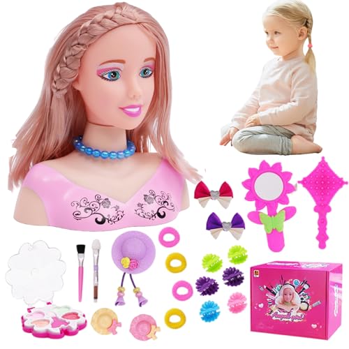 Lamppdcor Doll Head für Friseurstyling 35pcs/Set Simuliertes Styling -Kopfpuppe für Kinder imaginativ und Make -up Lernen tun, um Spielzeug für Mädchen, Geschenke für Mädchen, Set 2 von Lamppdcor