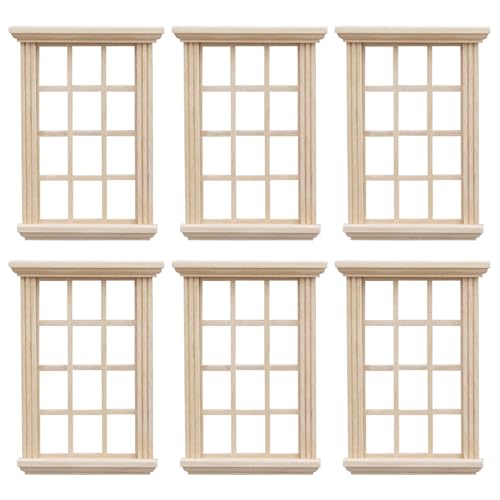 Lamppdcor Dollhouse Windows 6pcs 1 12 Skala Dollhouse Möbel 3.2x0,6 x 4,5 Zoll DIY Dollhouse Windows Holz Kunstwerk Miniaturmöbel Leicht für Puppenhaus -Schlafzimmerzubehör von Lamppdcor