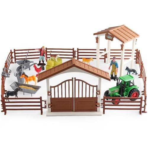 Lamppdcor Farm Playset, Farm Set EIN engagiertes Knight Farm -Spielzeug mit abnehmbaren Teilen authentische Farm -Szene Erholung Farm Playset DIY Animal Farm Set für Kinder von Lamppdcor