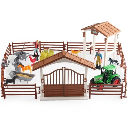 Lamppdcor Farm Set EIN engagiertes Knight Farm -Spielzeug mit abnehmbaren Teilen authentische Farm -Szene Recreation Farm Playset Pädagogische DIY Animal Farm Set für Kinder von Lamppdcor