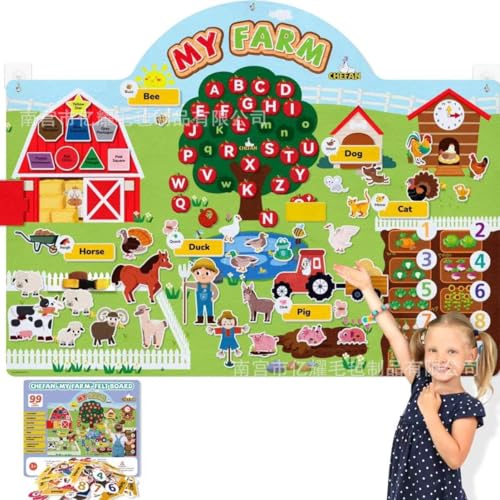 Lamppdcor Filz Story Board 32 x 27 Große Nutztiere Filz für Kleinkinder Vorschulpädagogik Educational Wall Activity Board Farm Spielzeug für Geschichten in Indoor -Kleinkindaktivitäten von Lamppdcor