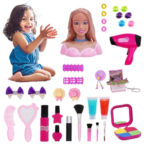 Lamppdcor Friseurpuppenkopf für Mädchen 33pcs Styling -Kopfpuppe für Kinder mit Haartrocknerzubehör, Kinder Friseur Set Deluxe Make -up tun Playset Styling Head Doll Frisur Spielzeug von Lamppdcor