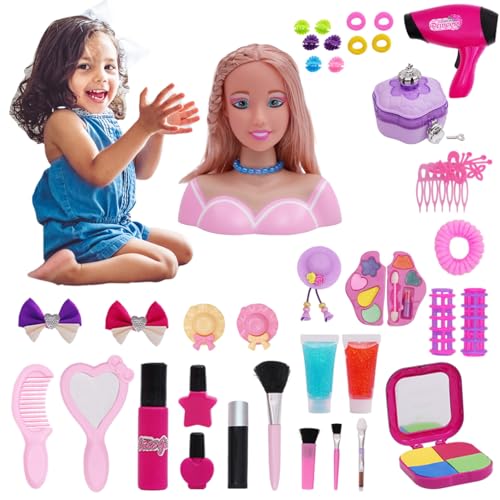 Lamppdcor Friseurpuppenkopf für Mädchen 40pcs Styling Head Doll für Kinder mit Haartrocknerzubehör, Kinder Friseur Set Deluxe Make -up tun Playset Styling Head Doll Frisur Spielzeug von Lamppdcor