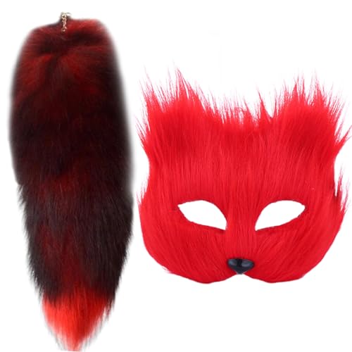 Lamppdcor Fuchsmaske mit Fox Tail Realistic Pelry Kostüm Dekorative Therian Therian Maske und Schwanz für Cosplay -Party Halloween von Lamppdcor