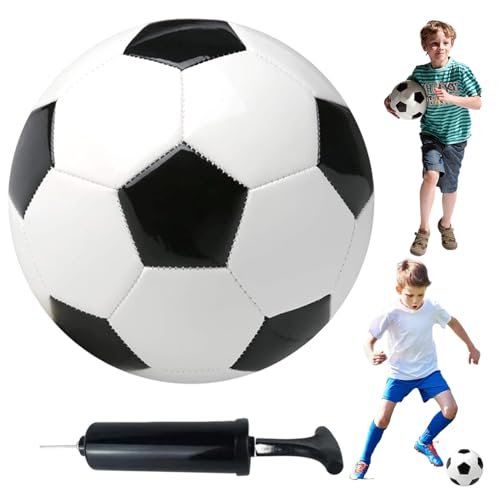 Lamppdcor Fußballkugel Größe 3 PU Schwarz -Weiß -Kinder Fußball mit manuellem Inflator tragbarer Ersatzfußball für Training, Spielen, Spiele von Lamppdcor