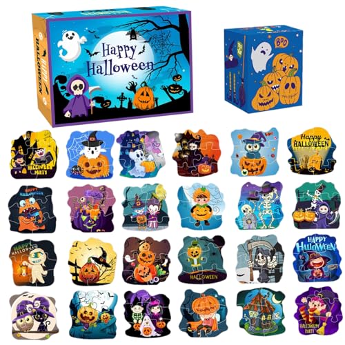 Lamppdcor Halloween Adventskalender Halloween Adventskalender 2024 für Kinder 24 Tage Halloween Countdown mit Puzzlespielzeug Cartoon Muster Halloween Countdown -Kalender von Lamppdcor