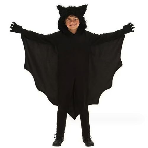 Lamppdcor Halloween Fledermauskostüm Fledermaus Kostüm für Kinder 9-10 Jahre alte Kostüm Kids Hooded Fledermaus atmungsaktiv integrierter Reißverschluss Halloween Kostüme mit Handschuhen für Jungen M von Lamppdcor