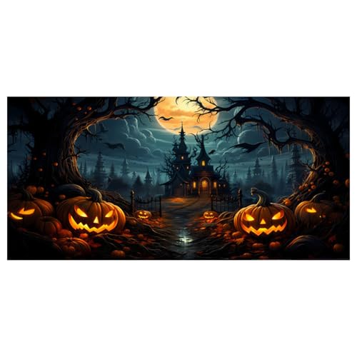 Lamppdcor Halloween Garagentor -Abdeckung Halloween Garagentor Banner 16x7 Fuß Halloween Kulisse mit Haken und Seil, Horrorschloss Halloween Garagentorabdeckung für Halloween -Foto -Hintergrund, Wall von Lamppdcor