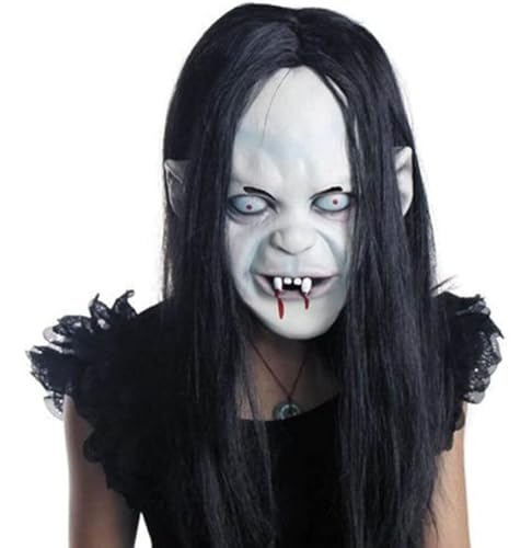 Lamppdcor Halloween Horror Grimace Ghost Maske Scary Zombie Emulsion Haut mit Haaren (schwarzes Haar), 25 * 21 cm von Lamppdcor