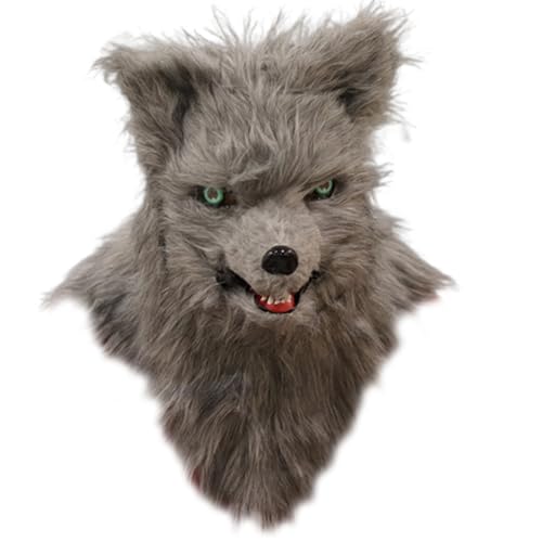 Lamppdcor Halloween -Maske, Fuchsmaske Spooky Realistic Fox Pelry Head Vollkopf Halloween Maske mit beweglicher Kiefer atmungsaktiv von Lamppdcor