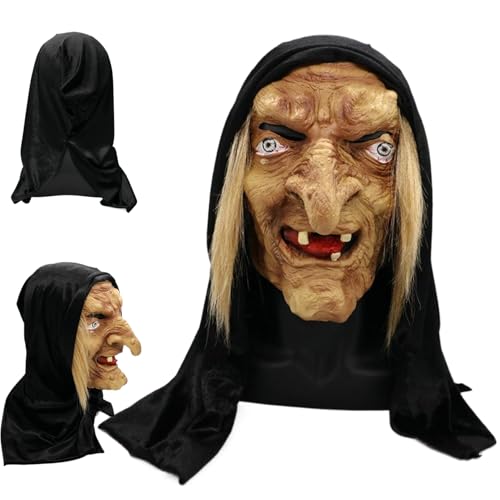 Lamppdcor Halloween Maske Maske Hexe Realistische Maske Halloween Voller Kopf in der Latexausgabe von Halloween Old Woman Face Mask Ornament Halloween Masken für Erwachsene Hallow von Lamppdcor