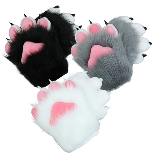 Lamppdcor Halloween Therian Paws weiche atmungsaktive pelzige Pfoten Handschuhe süße Katzenfuchs Wolfspaw Handschuhe Therian Handschuhe für Halloween Cosplay -Kostümzubehör, Style 2 von Lamppdcor