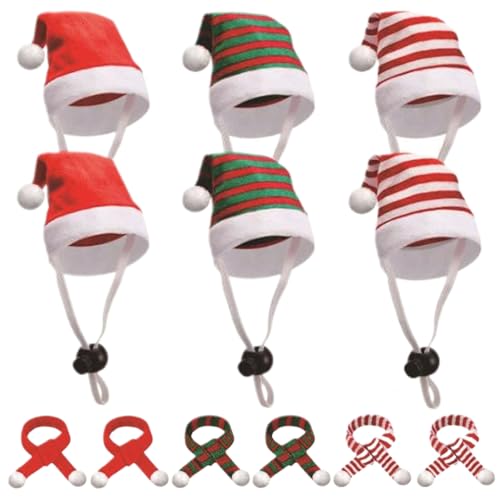 Lamppdcor Hühnerhut 12pcs Mini Santa Hüte und Schal -Set, Haustier Weihnachtshut kleines Tier Weihnachtshut mit verstellbarem Kinngurt für Hen Entenhasen Katzenhund Hamster Guinea Papageien von Lamppdcor