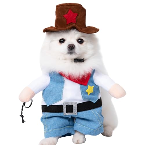 Lamppdcor Hunde Cowboy Kostüm Hund Halloween Kostüm, lustiges Hund Cowboy Kostüm mit Hut, weicher atmungsaktives Chucky -Hundekostüm, niedliche Hundekleidung für Halloween -Cosplay -Party, L. von Lamppdcor