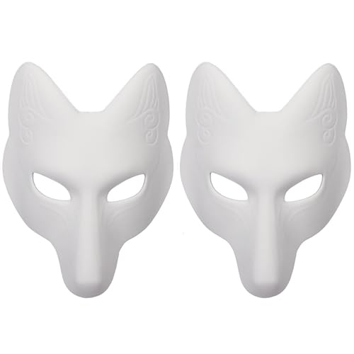 Lamppdcor Katzenmaske 2 PCs Therian Maske Halloween Fox Maske Leder Kostüm DIY Blank Maske Japanische Kabuki Kitsune Halloween Masken für Maskerade Kostümpropie von Lamppdcor