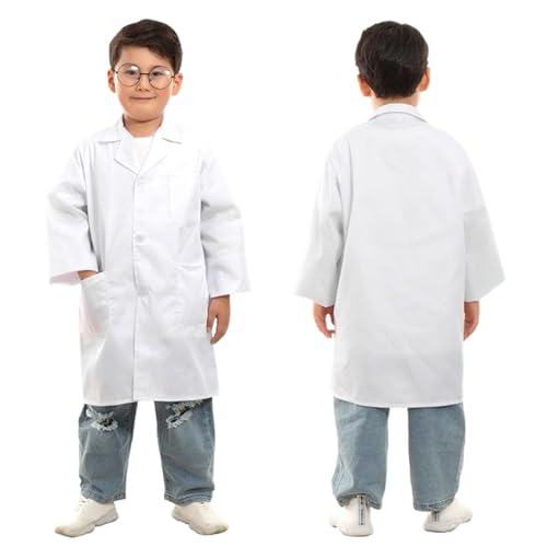 Lamppdcor Kinderarztmantel weiche und komfortable weiße Kleinkind Doktor Mantel Rollenspiel Kostüm Doktormantel mit Taschen Wissenschaftler Kostüm Kinder für Zahnwissenschaftler Dress-up, s von Lamppdcor