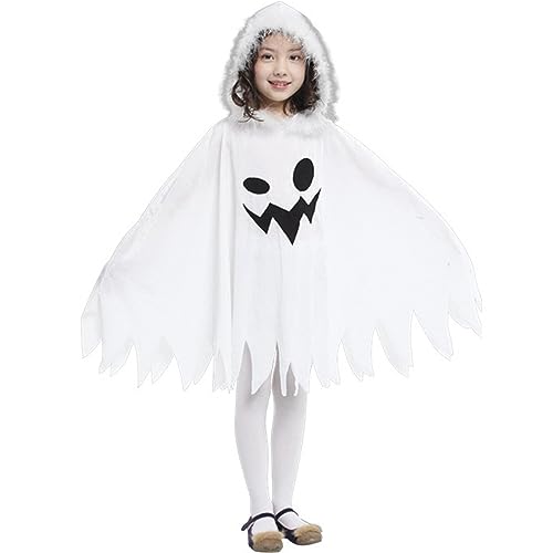 Lamppdcor Kleinkind Ghost Kostüm für Jungen Mädchen Größe L Kapuze-Print Halloween Ghost Cape Polyester Atmungsfreie Halloween-Kostüme für Cosplay-Rollenspiele für 120-130 cm Kinder von Lamppdcor