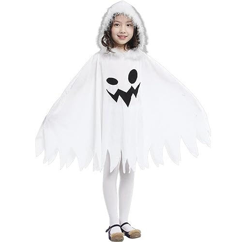 Lamppdcor Kleinkind Ghost Kostüm für Jungen Mädchen Größe M Kapuze-Print Halloween Ghost Cape Polyester Atmungsfreie Halloween-Kostüme für Cosplay-Rollenspiele für 110-120 cm Kinder von Lamppdcor