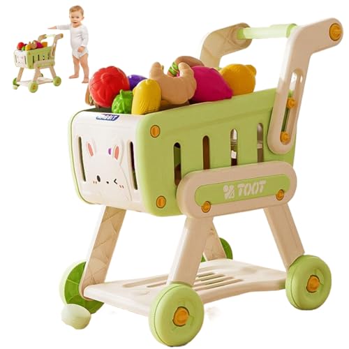 Lamppdcor Kleinkindeinkaufswagen große Kapazität Safety Kids Kids Warenkorb Set mit 13 PCs zufälliger Obst- und Gemüse -Bildungsspielzeug für Lebensmittelgeschäfte, so tun Sie das Spiel, Green von Lamppdcor