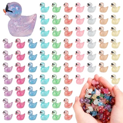 Lamppdcor Mini Ducks 100 Pack Mini Harz Enten, Glühen in den dunklen Glitzer Enten mit Sonnenbrille, Mini -Harz -Tiere für Dollhouse Landschaft Aquarium Micro Fairy Garden DIY Craft Decor von Lamppdcor