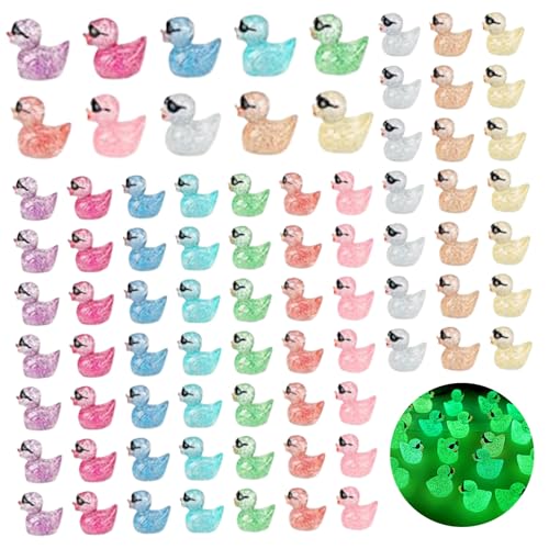 Lamppdcor Mini Enten, 100 Pack Mini Harz Enten, Harz winzige Enten, Miniaturenten leuchten im dunklen, kleinen Enten Schüttung von Lamppdcor