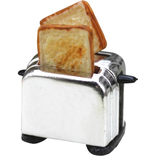 Lamppdcor Mini -Toaster mit 2 Scheiben Toast für Dollhouse, 1:12 Dollhouse Kitchen -Accessoires, tun Sie Play Toy Dollhouse Möbel für Miniaturküchendekor, Schwarz von Lamppdcor