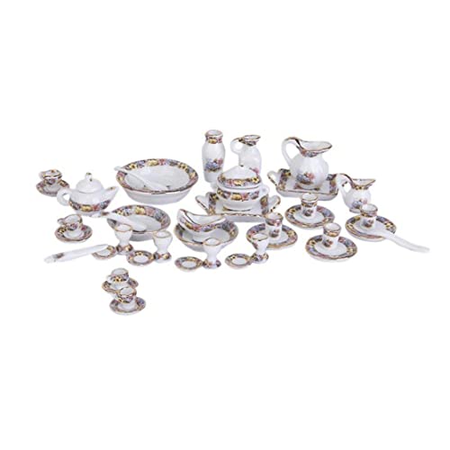 Lamppdcor Miniature Tee Set Mini Porzellan Teekannen Teetassen Teller Gerichte Kit Puppenhaus Accessoires 40pcs von Lamppdcor