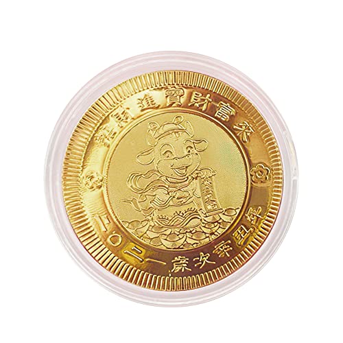 Lamppdcor Neujahr Lucky Coin Neujahr Münze Ochse Jahr Münzluck Gold Folienmünze 2021 Jahr Gedenkmünze mit Geschenktaschenstil 1 von Lamppdcor