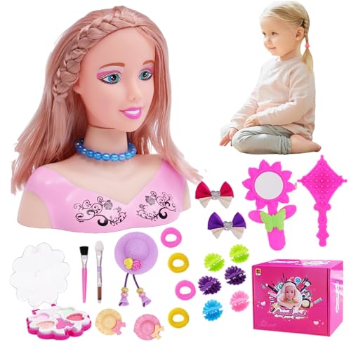 Lamppdcor Puppenkopf für Friseurstyling 35pcs/Set Simuliertes Styling Head Doll für Kinder imaginativ und Make -up Lernen tun, um Spielzeug Set 2, Puppenhaarstyling Model Kinder zu Spielen von Lamppdcor