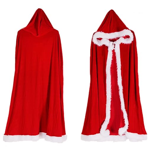 Lamppdcor Umhang mit Motorhaube, Weihnachten Halloween Cape Cloak Make -up Ball Prop Red Santa 150 cm Kapuze Cape Women Kostüm von Lamppdcor