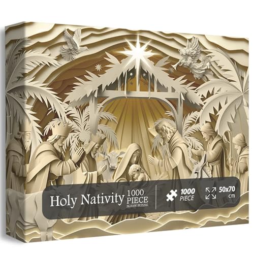 Lamppdcor Weihnachtspuzzle Weihnachts -Puzzles, 27,5x19.7 In Krippe Jigsaw Rätsel 1000 Stück, religiöses heiliges Nachträtsel für Kinder Erwachsene Geschenke von Lamppdcor