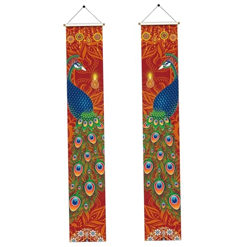 Lamppdcor Willkommenszeichen für Veranda, Diwali -Dekorationen für Home 12x71 Fade Resistant Diwali Veranda Banner mit Pfauendesign, Indian Festival of Lights Dekorationen für Home Party von Lamppdcor