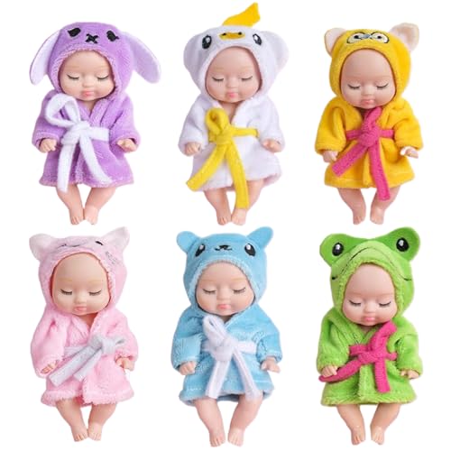 Mini Babypuppen 6 PCs kleine Babypuppen -Set 4,3x2 lebensechter Mini -Babypuppe, Möglichkeit realistische Babypuppe mit süßem weichem Bademantel, Schlaf kleine Babypuppe für Kleinkinder Kinder 3+, Ge von Lamppdcor