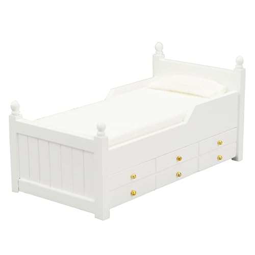 Puppenhausbett mit Schublade lustig realistisch 1 12 Skala Dollhouse Möbel 6,8x3,5 x 3,4 Zoll kreatives DIY -Puppenbett Holzpuppenhausmöbel Kinder Geschenk von Lamppdcor