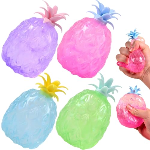 Stressspielzeug, 4pcs Ananas Stressbällchen für Kinder und Erwachsene farbenfrohe Obstbällchen Stretch Quetsche Ball Stress Relief Toy für Partygefallen,, Schulbelohnungen von Lamppdcor