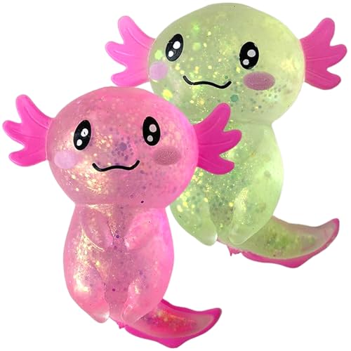 Stressspielzeug Squish Toys, 2pcs 3,7 Zoll niedliche Axolotl -Spielzeug mit Glitz von Lamppdcor