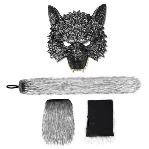 Therian Maske und Schwanz Wolf Ohren und Schwanz- und Fuchspfoten realistische pelzige Halloween Therian Fuchs Ohren und Schwanz -Set dekorative Tierkatze Kostüm für Erwachsene für Cosplay -Party Mas von Lamppdcor