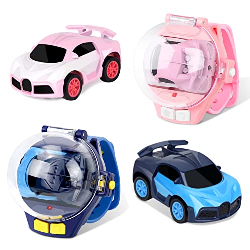 Lanceasy 2 Stücke Mini Cartoon RC Rosa und Blau Fernbedienung Auto USB Wiederaufladbare Strap Control Abnehmbares Uhr Fernbedienung Auto Spielzeug Spielzeug Geburtstagsgeschenk von Lanceasy