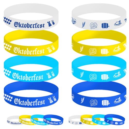 Lancry 16 Stück Dehnbare Oktoberfest Armband, Silikon Armbänder, Oktoberfest Accessoires, Blau-Weiß-Gelbe Gummi Armbänder Oktoberfest Deko von Lancry