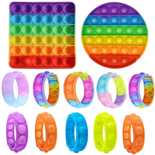 2X Pop Fidget Spielzeug + 10x Pop Armband Kinder Set – Silikon Antistress Spielzeug – Fidget Toys für Kindergeburtstag, Schule, Einschulung, Mitgebsel, Party Gadgets 2X Pop Fidget Spielzeug + 10x Pop Armband Kinder Set – Silikon Antistress Spielzeug – Fidget Toys für Kindergeburtstag, Schule, Einschulung, Mitgebsel, Party Gadgets von LandReCol