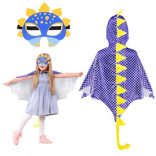 Landifor 2 Stück Dinosaurier Kostüm Kinder Dinokostüm Drachenflügel Umhang mit Maske Dino Kinderkostüm Dinosaurierkostüm für Mädchen Jungen Halloween Fasching Karneval Cosplay Maskerade von Landifor