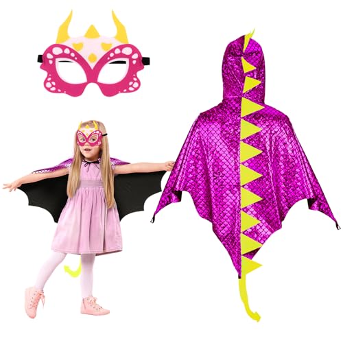 Landifor 2 Stück Dinosaurier Kostüm Kinder Dinokostüm Drachenflügel Umhang mit Maske Dino Kinderkostüm Dinosaurierkostüm für Mädchen Jungen Halloween Fasching Karneval Cosplay Maskerade von Landifor